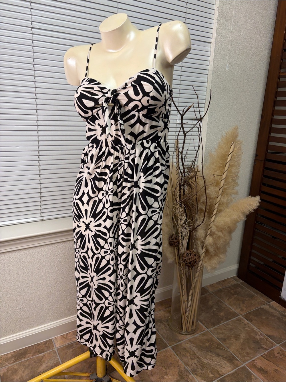 As U Wish Black & White Floral Tie-Front Maxi Dress